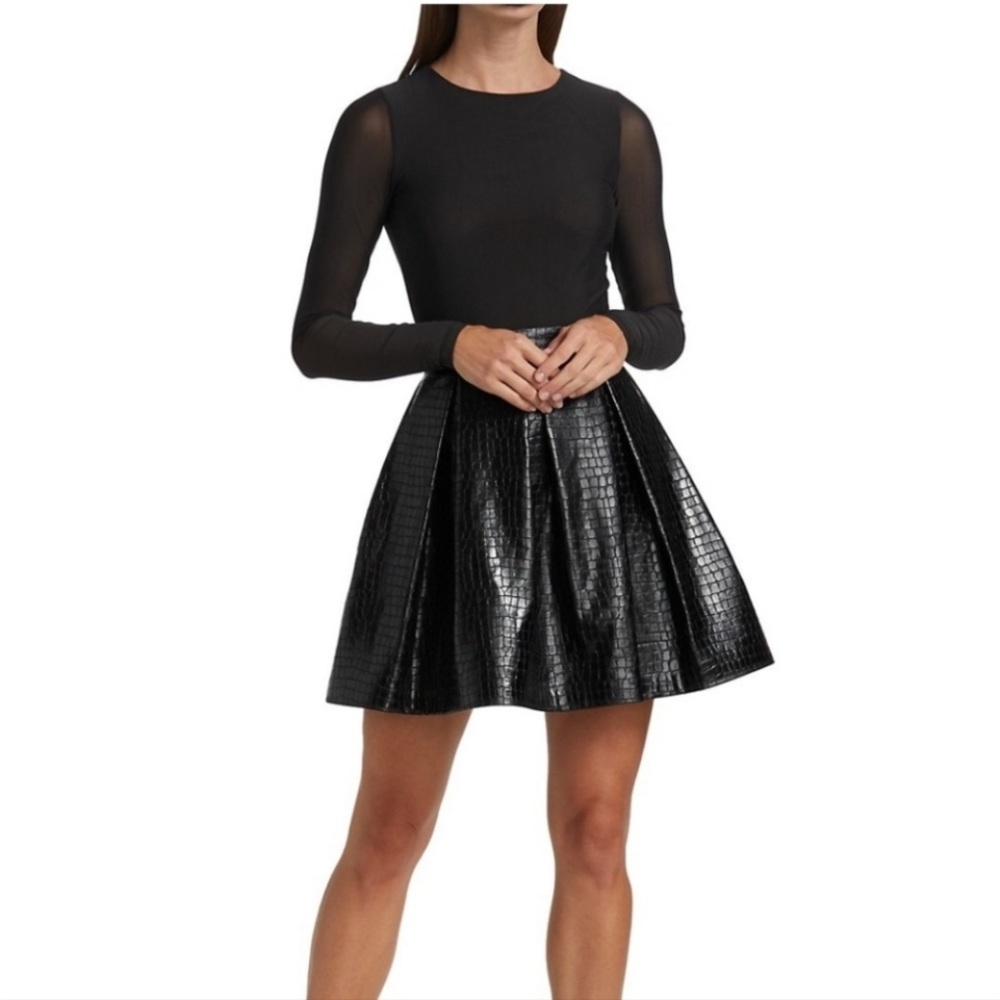Authentic Alice + Olivia Faux Leather Mixed Media Dress size 10
